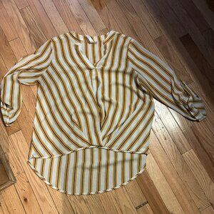 NY Collection Low‎ High Yellow Cream Striped Blouse Size Large